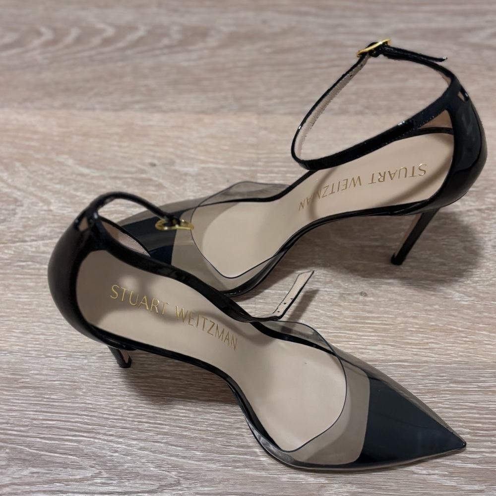 Stuart Weitzman PVC black leather ankle strap heel size 12. - Picture 5 of 14